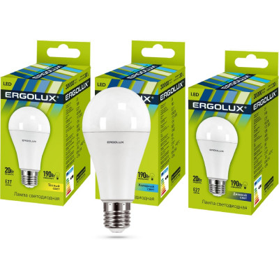 Электрическая светодиодная лампа Ergolux LED-A65-20W-E27-6K ЛОН 20Вт E27 6500K 172-265В 13184