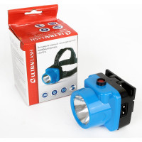 Налобный аккумуляторный фонарь, 220В, голубой, 0.4Вт LED, 1 режим, пластик Ultraflash LED5374 12427
