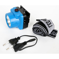 Налобный аккумуляторный фонарь, 220В, голубой, 0.4Вт LED, 1 режим, пластик Ultraflash LED5374 12427
