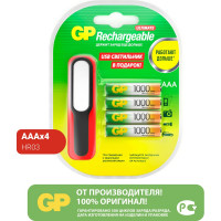 Перезаряжаемые аккумуляторы GP 100AAAHC AAA емкости 1000мАч 4 шт. в промо-упаковке с LED светильником 100AAAHC/USBLED-2CR4 15920402