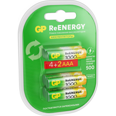 Перезаряжаемые аккумуляторы GP 100AAAHC, емкость 1000 мАч - 6шт. 100AAAHC4/2RGY-2CRCB6 15920387