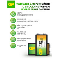 Перезаряжаемые аккумуляторы GP 20R8H 9V Крона 1 шт. в блистере. 20R8H-2CRU1 20R8H-2CRU1 15920400