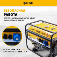 Бензиновый генератор DENZEL GE 6900 5,5 кВт, 220В 50Гц, 25 л, ручной старт 94637