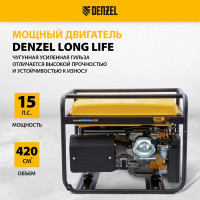 Бензиновый генератор DENZEL GE 6900 5,5 кВт, 220В 50Гц, 25 л, ручной старт 94637