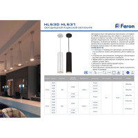 Светодиодный светильник FERON HL530 на подвесе 15W 4000K белый 80х200 32479