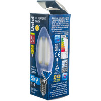 Светодиодная лампа Uniel LED-C35-6W/WW/E14/FR PLS02WH Форма свеча, матовая UL-00000305