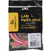 Многожильный патч-корд Cablexpert UTP кат.5e, 2м, литой, розовый PP12-2M/RO
