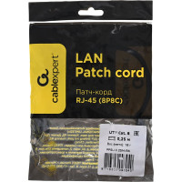 Патч-корд Cablexpert UTP кат.6, 0.25м, литой, многожильный чёрный PP6U-0.25M/BK