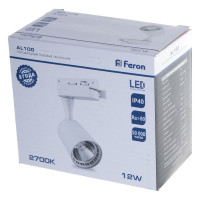 Трековый светодиодный светильник на шинопровод FERON 12W, 1080 Lm, 2700К, 35 гр, белый, AL100 32511