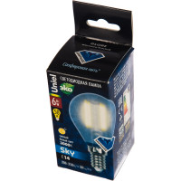 Светодиодная лампа Uniel LED-G45-6W/WW/E14/FR PLS02WH. Форма шар, матовая. UL-00000303