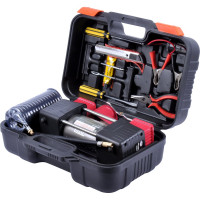 Двухцилиндровый компрессор 85 л/мин в кейсе с набором для ремонта колес AUTOVIRAZH AV-010890