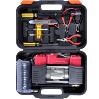 Двухцилиндровый компрессор 85 л/мин в кейсе с набором для ремонта колес AUTOVIRAZH AV-010890