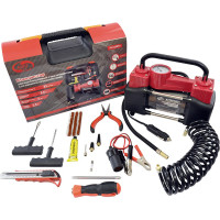 Двухцилиндровый компрессор 85 л/мин в кейсе с набором для ремонта колес AUTOVIRAZH AV-010890