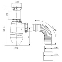 Сифон для умывальника Unicorn 1.1/2"х40 без выпуска, с унив. г. т. 40 х 40/50 A420