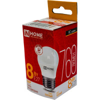 Светодиодная лампа IN HOME LED-ШАР-VC 8Вт 230В Е27 3000К 760Лм 4690612020563