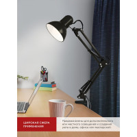 Настольный светильник под лампу IN HOME на основании + струбцина СНО-15Ч 60Вт E27 230В ЧЕРНЫЙ 4690612012902
