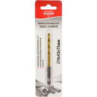 Сверло по металлу (4х43х75м мм; HSS-TIN; HEX1/4) ELITECH 1820.106800