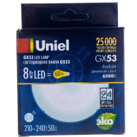 Светодиодная лампа Uniel матовая LED-GX53-8W/6500K/GX53/FR PLZ01WH UL-00005312