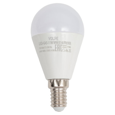 Светодиодная лампа Volpe. Форма шар, матовая. Серия Norma LED-G45-11W/WW/E14/FR/NR UL-00003832