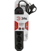 Сетевой фильтр ЭРА USF-5es-5m-B черный с заземлением 3x0,75мм2, с выкл, 5гн, 5м Б0019737