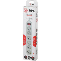 Сетевой фильтр ЭРА USF-6es-1,5m-W-BOX белый с заземлением 3x0,75мм2, с выкл, 6гн, 1,5м Б0037260