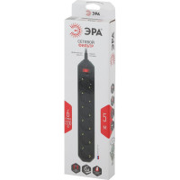 Сетевой фильтр ЭРА USF-6es-5m-B-BOX черный с заземлением 3x0,75мм2, с выкл, 6гн, 5м Б0037265