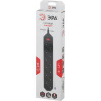 Сетевой фильтр ЭРА USF-6es-5m-B-BOX черный с заземлением 3x0,75мм2, с выкл, 6гн, 5м Б0037265