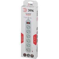 Сетевой фильтрЭРА USF-6es-3m-W-BOX белый с заземлением 3x0,75мм2, с выкл, 6гн, 3м Б0037262