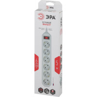 Сетевой фильтр ЭРА USF-6es-5m-W-BOX белый с заземлением 3x0,75мм2, с выкл, 6гн, 5м Б0037264