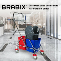 Уборочная тележка BRABIX 2 съемных ведра по 15 л, отжим, корзина, держатель мусорного мешка 601500