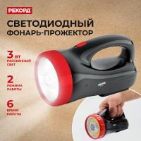 Аккумуляторный светодиодный фонарь-прожектор РЕКОРД PВ-3200, черный 23206