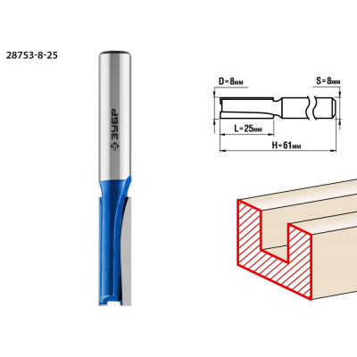 Пазовая прямая фреза ЗУБР Профессионал 28753-8-25