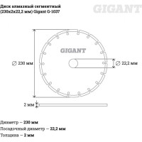 Gigant диск алмазный сегментный 230x2x22,2мм G-1037