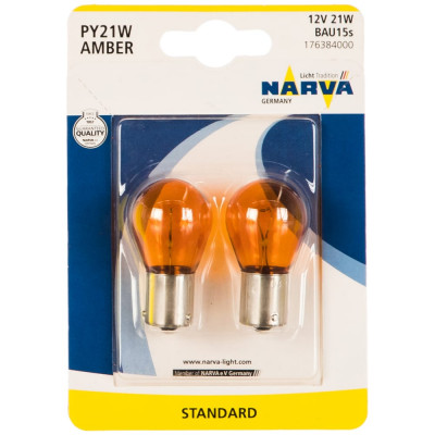NARVA Автолампа PY21W BAU15s YELLOW блистер, 2шт 12V 1 10 176384000