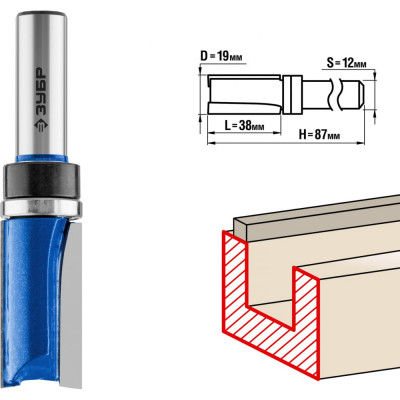 Пазовая прямая фреза ЗУБР ПРОФ. 28756-19-38-12