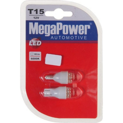 MEGAPOWER Автолампа T15W W2,1X9,5d 9 LED WHITE блистер M-15411W-2бл