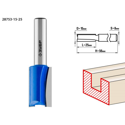 Пазовая прямая фреза ЗУБР Профессионал 28753-15-25