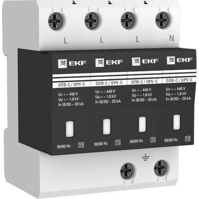 EKF Ограничитель перенапряжения импульсный ОПВ-C/4п In20кА 400В opv-c4
