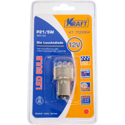 KRAFT Светодиодная лампа P21/5W BAY15d 12/24v Red 12 LEDs KT 700064