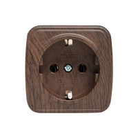 Розетка EKF ОП Минск 1-местная, 16А, с заземлением, тёмное дерево EGR16-028-40
