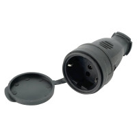 Переносная розетка STEKKER с крышкой, одноместная, 230В 16А IP44 черная RST16-21-44 РА 16-005 32751