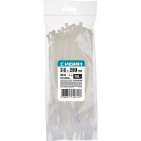 Хомуты-стяжки СИБИН белые ХС-Б, 3.6 х 200 мм, 100 шт, нейлоновые, 3786-36-200