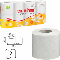 Туалетная бытовая бумага LAIMA спайка 8 шт., 2-х слойная белая 126905