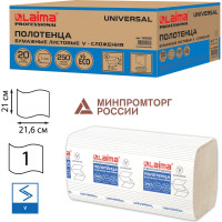 Бумажные полотенца ЛАЙМА 250 шт., комплект 20 шт, эконом, натуральные белые, 21х21,6, ZZ 129538