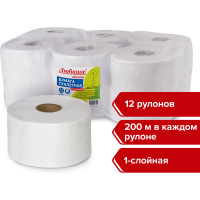 Туалетная бумага ЛЮБАША 200 м, отбелённая, КОМПЛЕКТ 12 штук, УНИВЕРСАЛ, 124546