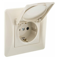 Розетка с крышкой GUSI ELECTRIC Ugra с БЗК, c ЗП, СУ, 16А, 250В, бежевый С11Р91-003-СБ