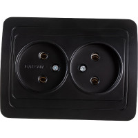 Розетка Smartbuy 2-местная без заземления 10А черная, Марс SBE-02b-10-S2-N-c