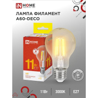 Светодиодная лампа IN HOME LED-A60-deco 11Вт 230В Е27 3000К 1160Лм прозрачная 4690612026121