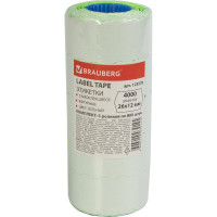 Этикет-лента BRAUBERG 26х12 мм, зеленая, комплект 5 рулонов по 800 шт., 123579