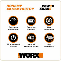 Аккумуляторная газонокосилка WORX 40В, 2х2.5 Ач, двойное ЗУ 2x2A WG779E